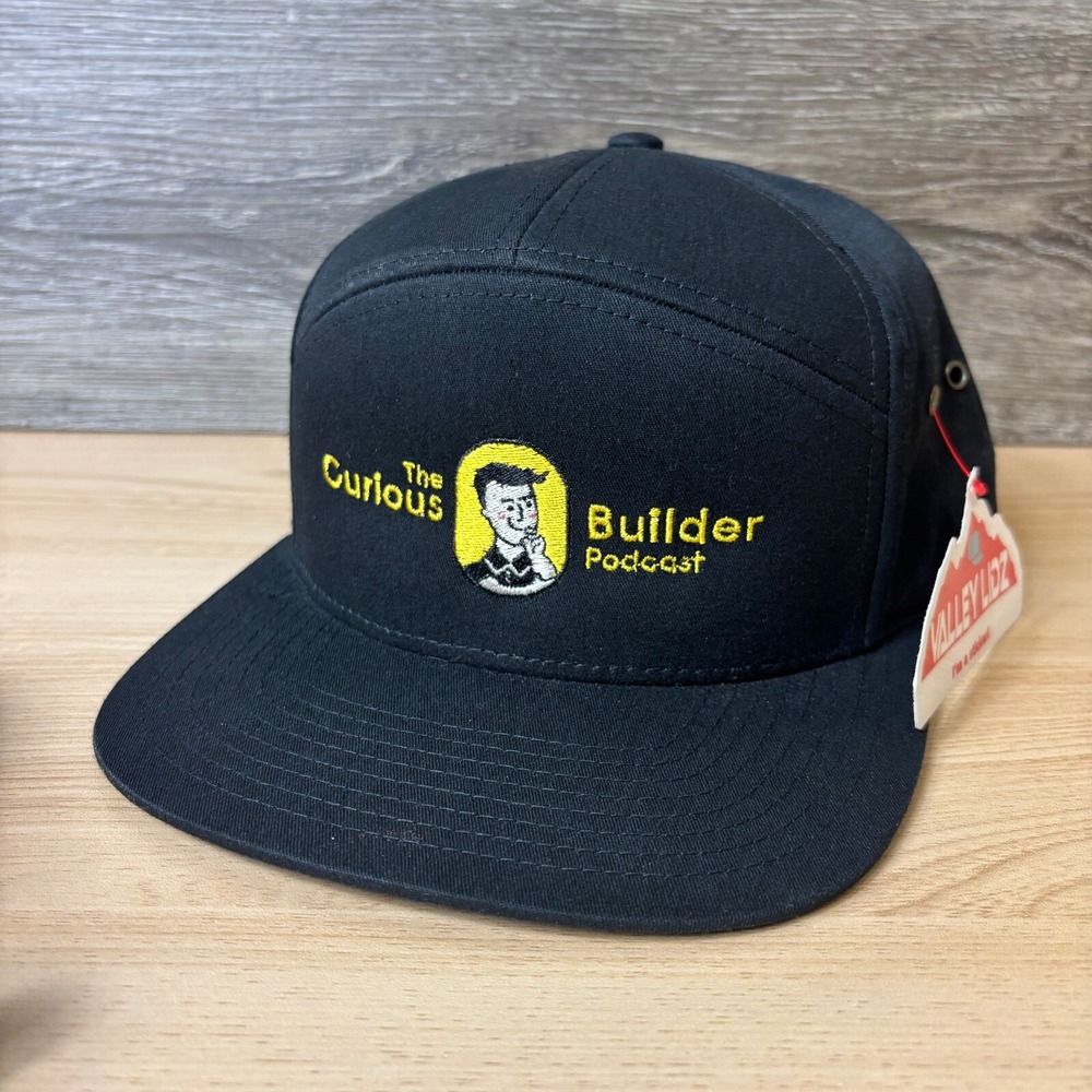 Curious Builder Podcast Hat Cap‎ Strap Back Black Panel Adjustable NWT